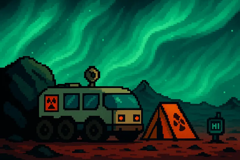 Pixel art of a solar flare over the Martian surface.